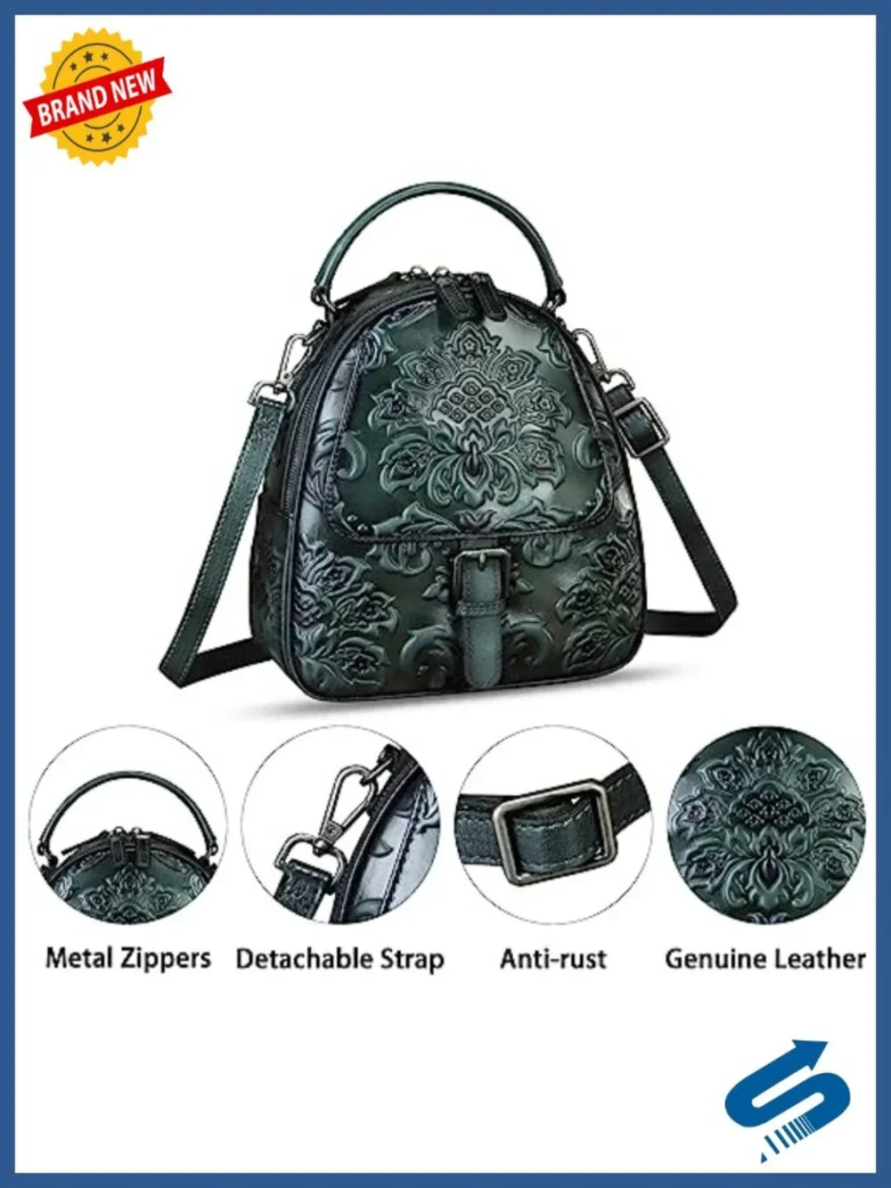 Genuine Leather Satchel Crossbody Handbag Convertible Backpack 4 Ways to Wear